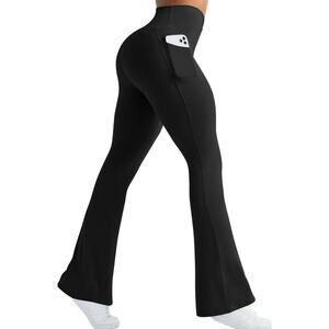 AB-Eleven Womens Flare Yoga Pants Pockets Crossover Flared Leggings Bootcut XL